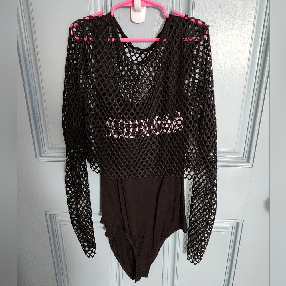 Fashion Nova Black Fishnet Top